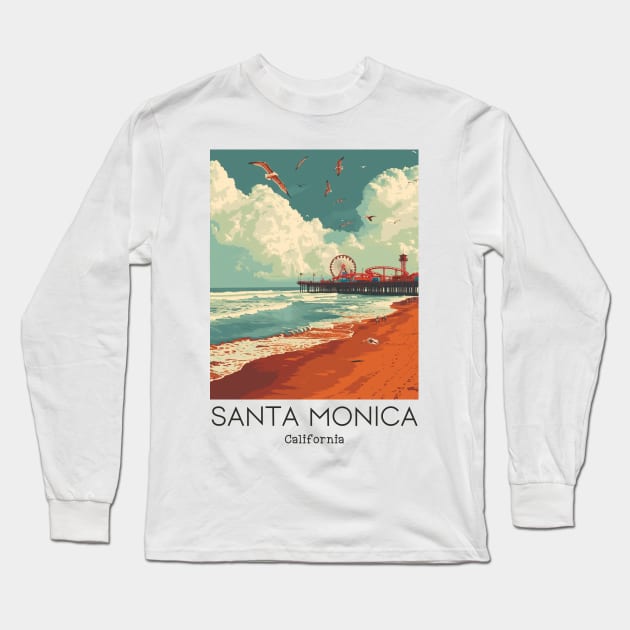 A Vintage Travel Illustration of Santa Monica - California - US Long Sleeve T-Shirt by goodoldvintage